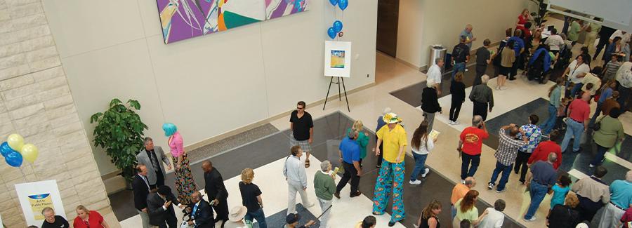 Aerial view of event attendees at the Ocean Center