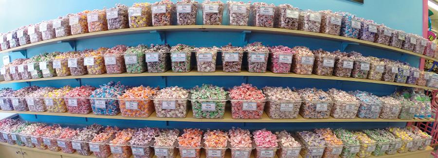Zeno's Boardwalk Sweet Shop features a delectable selection of saltwater taffy.