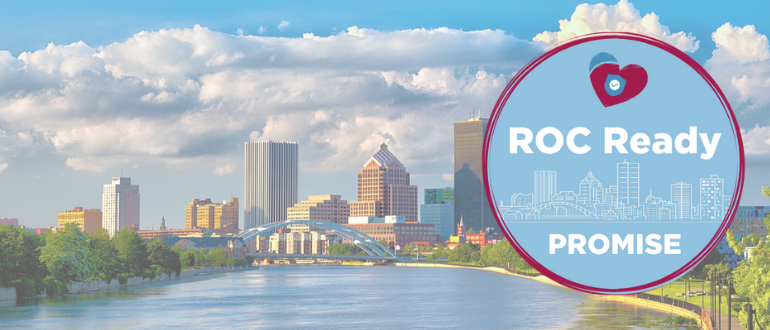 ROC Ready Promise Badge Over Rochester Skyline