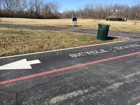 Running and biking lanes on Hummel Park paved trails in Plainfield, Indiana