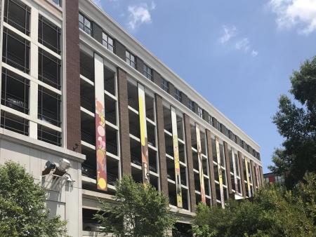 Mural paintings on a parking deck in downtown Athens.