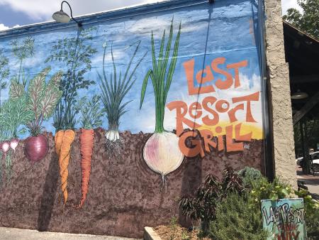 A bright and cheerful mural of vegetables.