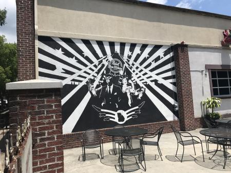 Black and white mural.