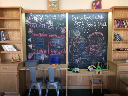 the gruff restaurant in covington ky showcases a kid friendly restaurant corner with activities and kid tables.