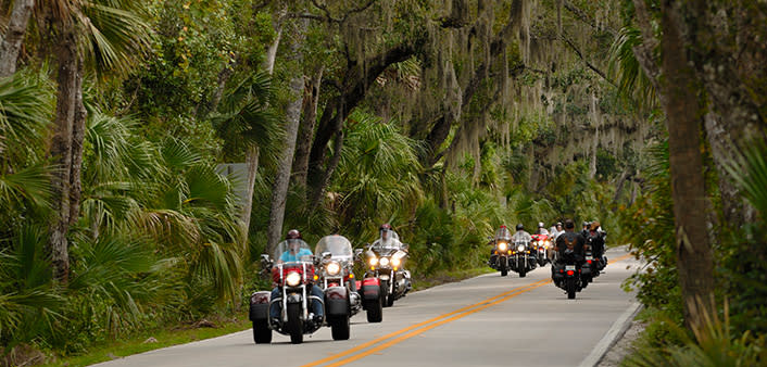 Motorcyclists ride through The Loop during Biketoberfest