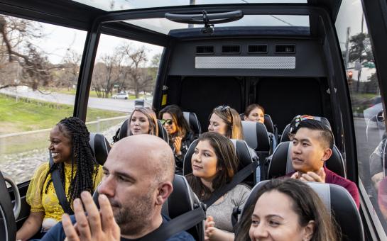Guests riding in the AO Tours Austin Panoramic - Top Closed