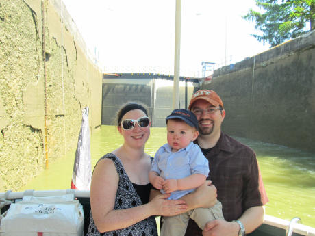 Family on the Sam Patch in a lock on the Erie Canal