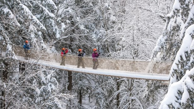 Hikers on Bridge at Bristol Mountain
