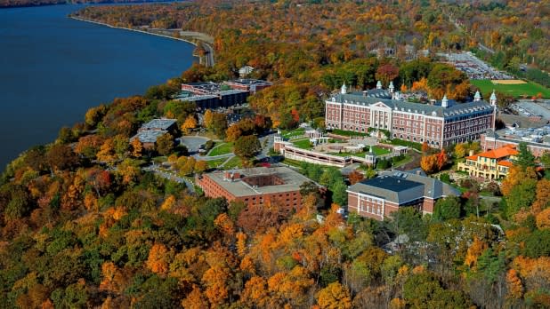 View of Culinary Institute of America along the Hudson River in Hyde Park