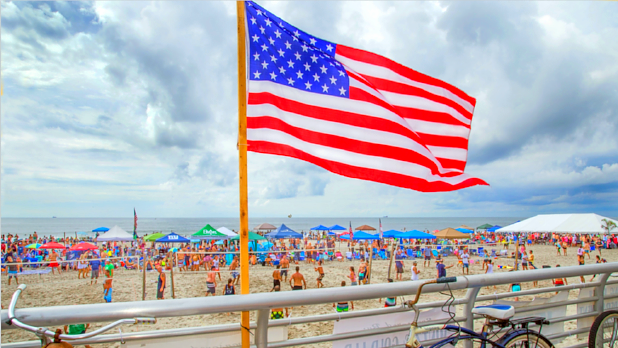 American Flag on Long Beach in New York