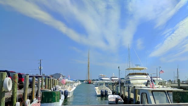 Boats at a marina in Greenport, NY