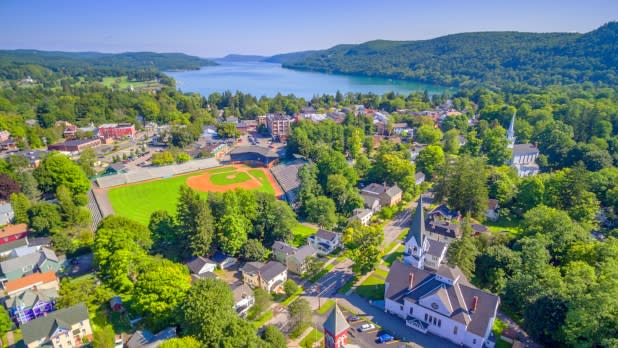 Aerial view of Cooperstown in central New York