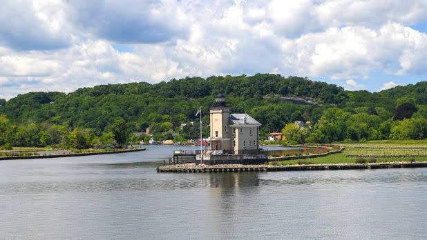 Rondout Creek Lighthouse in Kingston from Hudson River- Hudson Valley Region