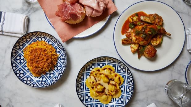 Rezdora flat lay of pastas and appetizers