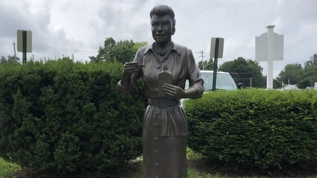 A sculpture of Lucille Ball that has come to be known as "Scary Lucy"