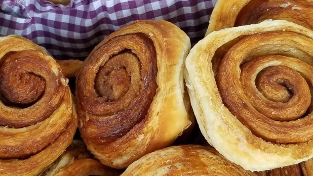 A basket of cinnamon rolls at the Millbrook Farmer's Market