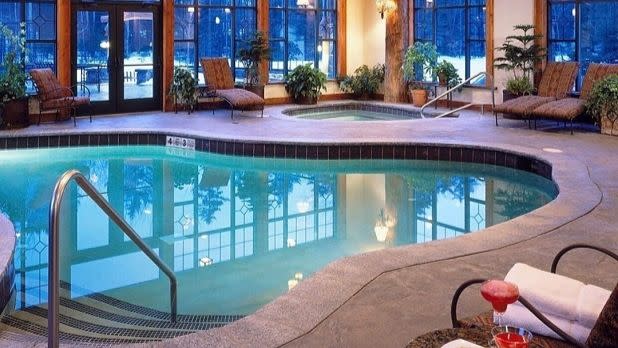 Indoor pool and hot tub at Whiteface Lodge