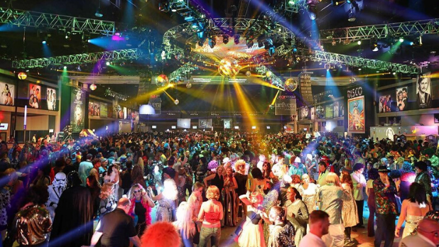 The crowd dancing at World's Largest Disco at the Buffalo Niagara Convention Center