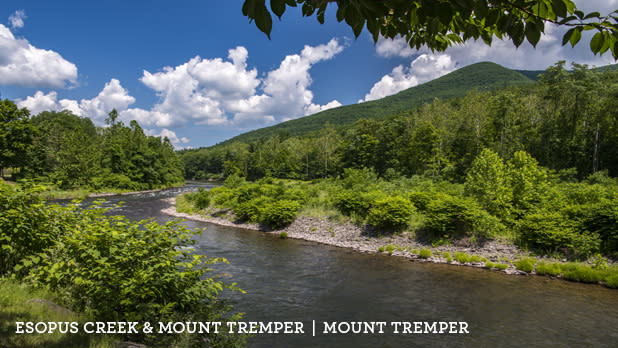 A photo of Esopus Creek and Mount Temper along the Catskill Mountains Scenic Byway