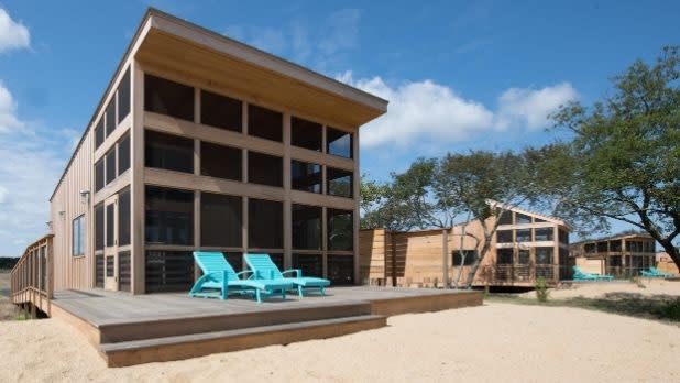 Exterior of a cottage at Heckscher State Park on the beach in East Islip