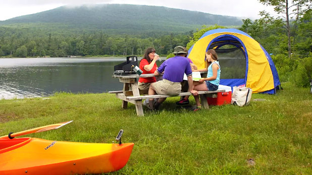 Family camping at North South Lake Campground