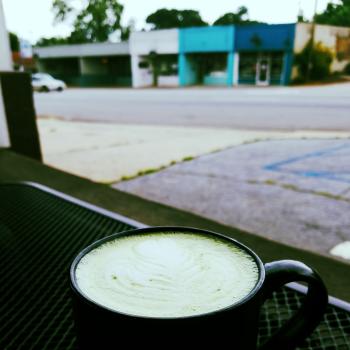 A delicious latte on the patio at Sips Espresso Cafe - Athens, Georgia