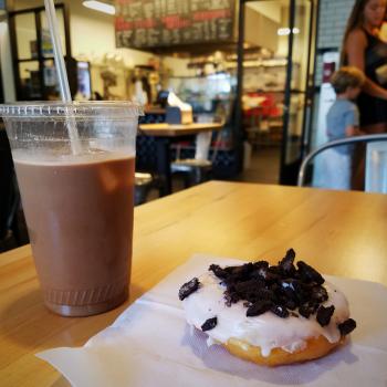 Caramel macchiato and an oreo donut at Zombie Coffee - Athens, Georgia