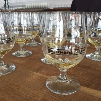 Collection of dozens of snifters full of mead samples at Brothers Drake Meadery