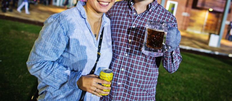 A beer stein made of ice at Discovery Green's Frostival