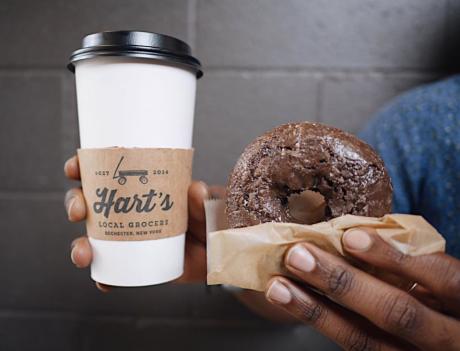 Coffee and Donut from Harts Local Grocers