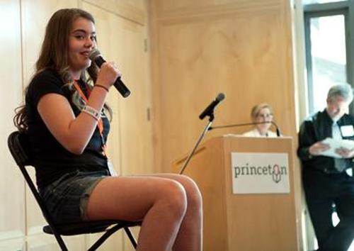 A young woman reciting pi for the pi recitation contest