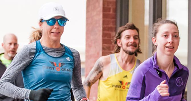 Chisholm Trail Marathon Register - runners in the last kick of the race in Wichita KS