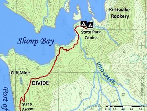 a map of a creek along a hiking trail