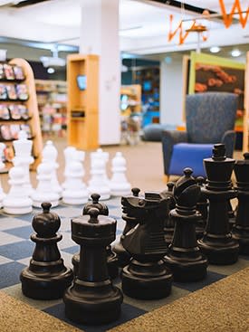 Giant chess set in Laramie County Library children's floor