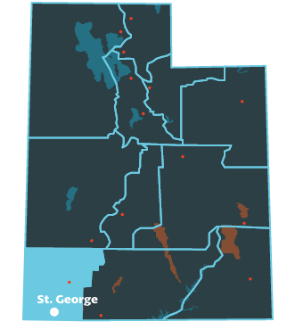 Utah's Red Rock Region Map - St. George is the major city