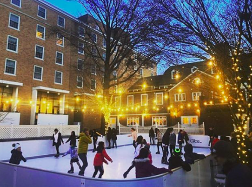 A view from the side of the ice skating in Palmer Square