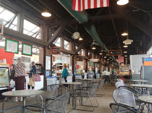 Empty Chairs And Tables At 2nd Street Market In Dayton, OH 