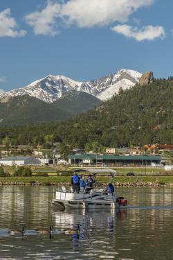 Fishing on a boat in Lake Estes