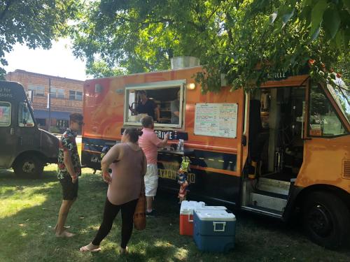 Guests line up to place their order from the popular Dayton food truck Claybourne Grille.