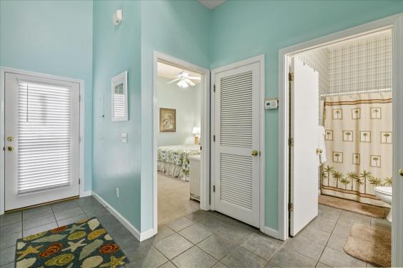 Hallway to downstairs bedroom and bathroom!
