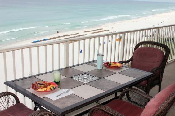 View from 802 sq ft wrap around balcony overlooking beach & Gulf of Mexico