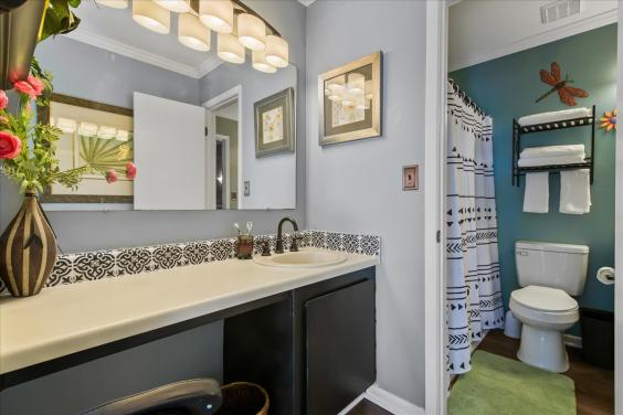 Upstairs full bathroom with separate vanity!