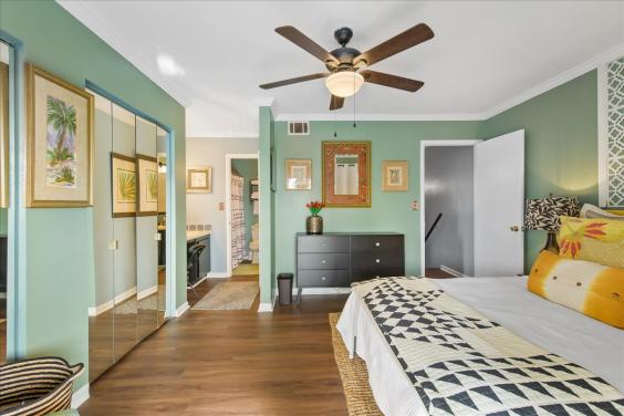 Brightly decorated master bedroom!