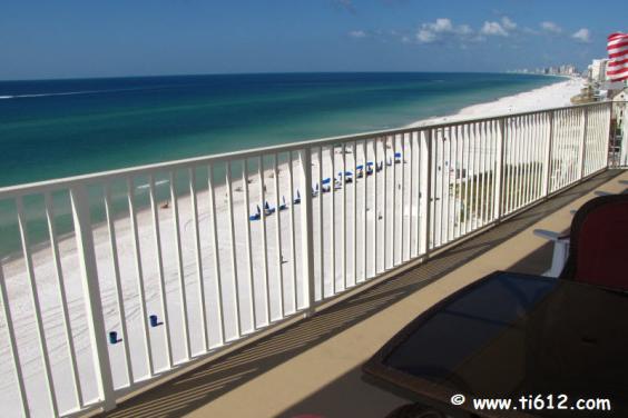 View of the Ocean and Beach looking west from our 802 sq ft wraparound balcony