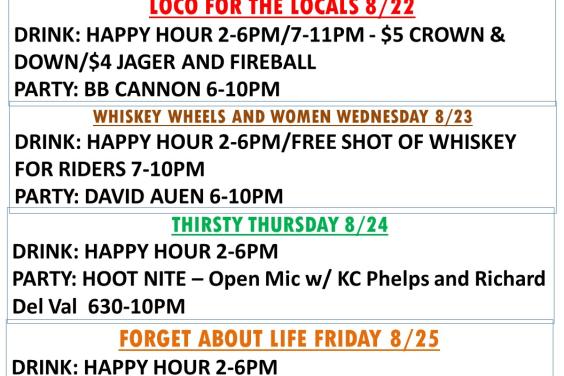 Buster's Beer & Bait Weekly Happenings