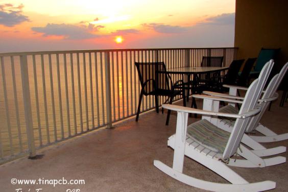View From Our 719 sq ft wrap around balconcy of the beach and ocean at sunset