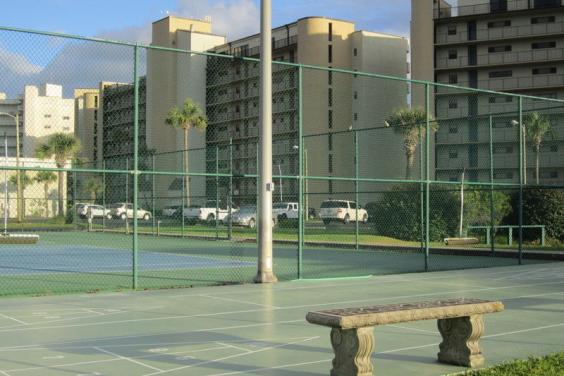 TWO NEWLY SURACED LIGHTED TENNIS COURTS, STEPS FROM YOUR FRONT DOOR.