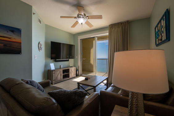 Living Room towards TV and Balcony