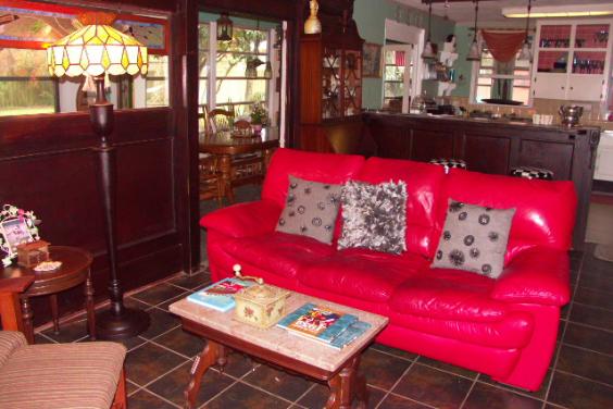 The Parlor With Lipstick Red Leather Sofa For Fireplace or TV