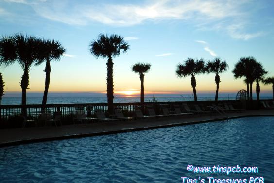 View from the Pool deck at sunset -  2 pools, 2 hot tubs